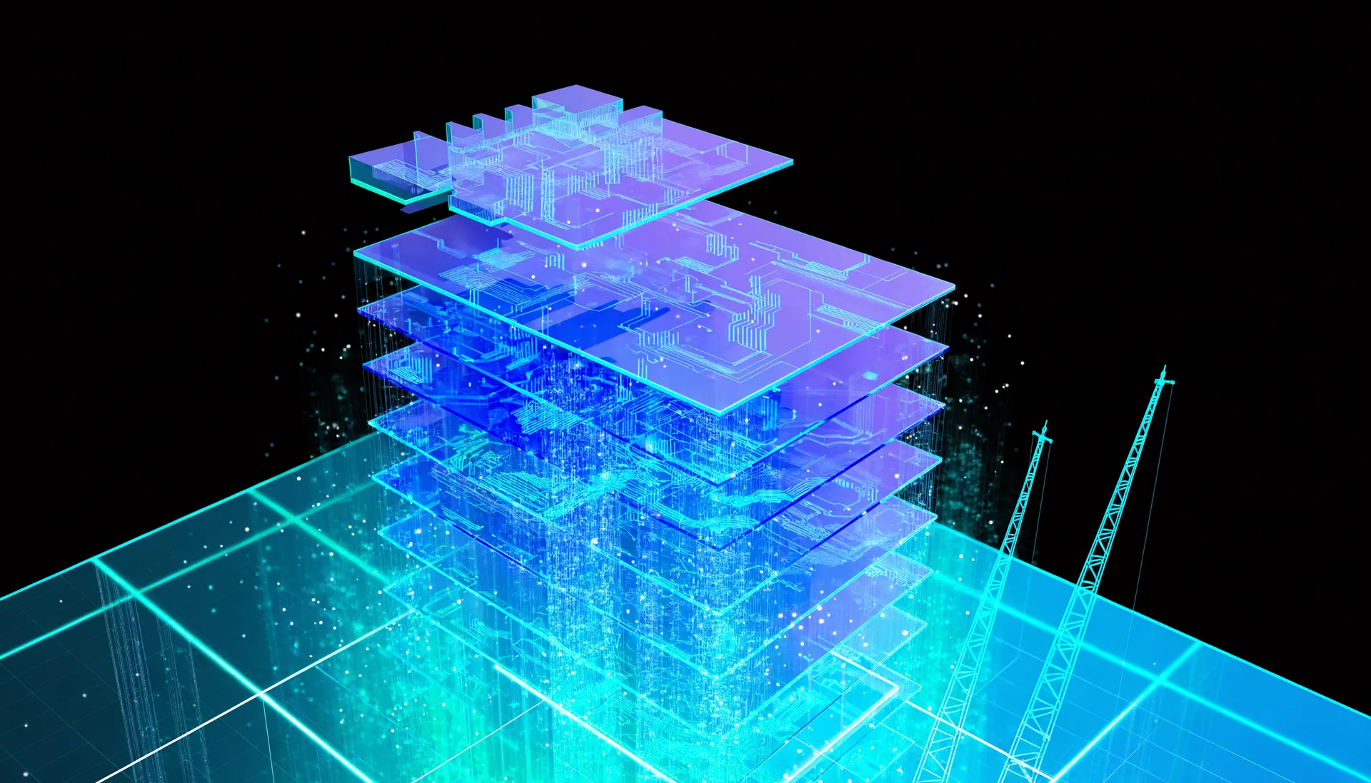 Abstract light artwork illustrating Digitalizing site operations for a regional construction group